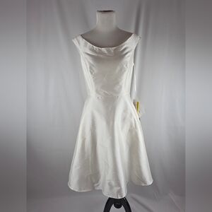 ALFRED SUNG White Satin A-Line Wedding Cocktail Dress